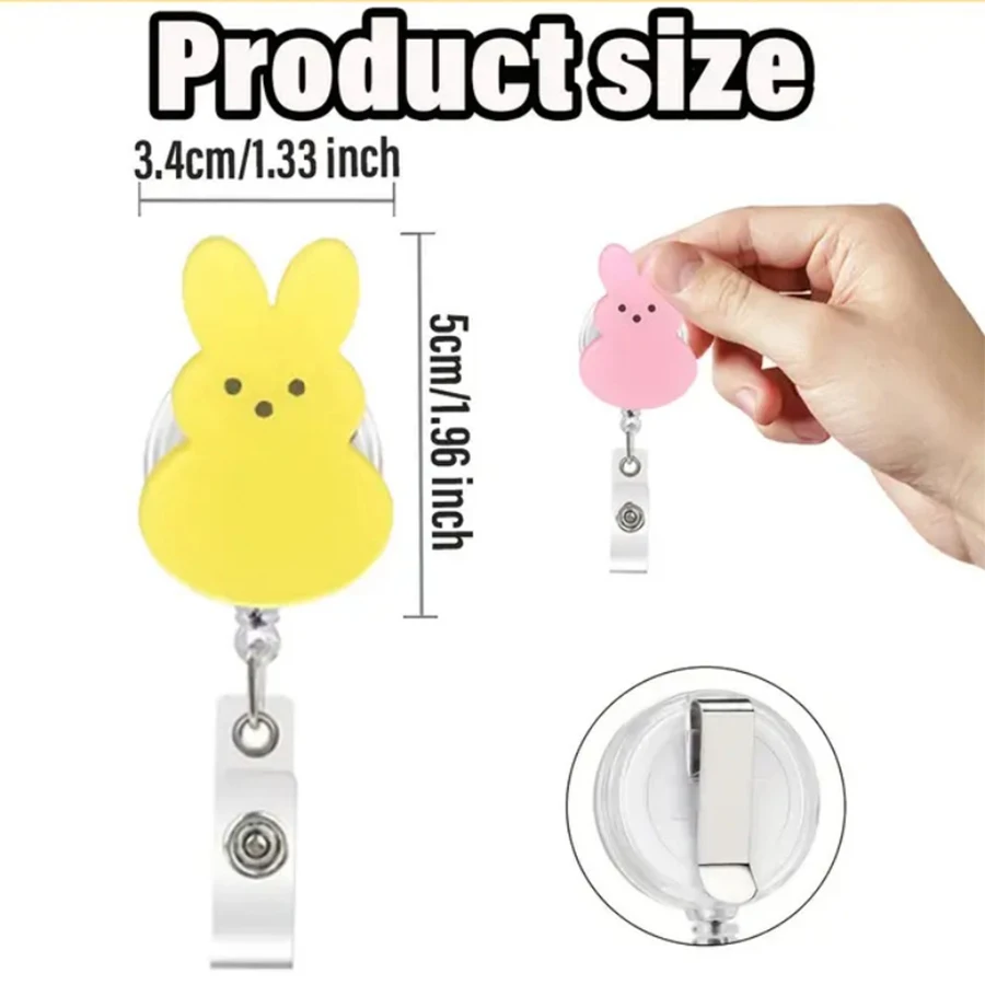 بكرات شارة أرنب عيد الفصح قابلة للسحب - حامل شارة ممرضة مع مشبك التمساح، بكرات شارة لطيفة على شكل أرنب، مشابك شارة الهوية