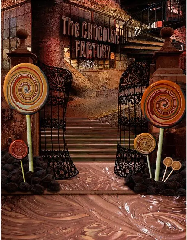 1980s chocolate factory candy land birthday party photo background photography backdrops studio children kids