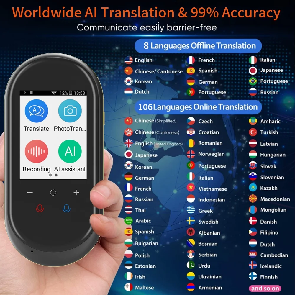 VORMOR T8 Language Translator Device Voice Translator 138 Real-time Language Instant Voice Translator Device