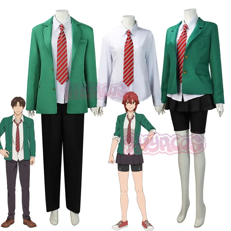 

Anime Tomo-chan Is A Girl! Tomo Aizawa Junichirou Kubota Cosplay Costume Green Outfit School Uniform Skirt Spats Men Women