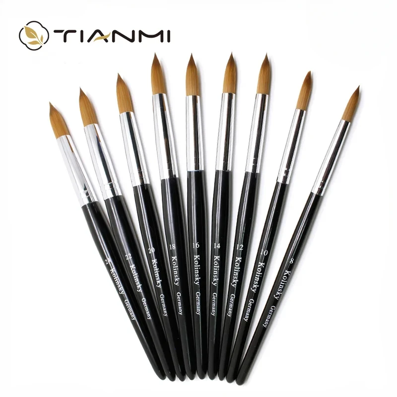 Kolinsky Nail Art Brush Painting Drawing Brushes Wood Acrylic Brush Manicure Tools UV Gel Nail Polish Builder TIANMI