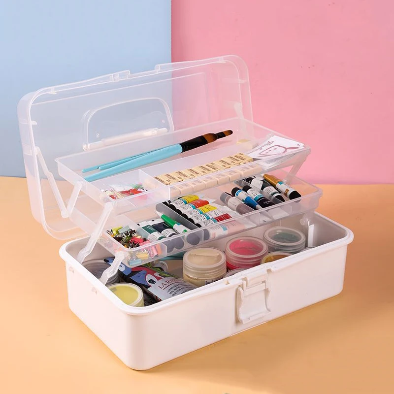 Boîte de rangement en plastique de grande capacité, pliable, multifonctionnelle, portable, maquillage, épingle à cheveux, évalué, Nail Art, boîte à bijoux, 3 couches