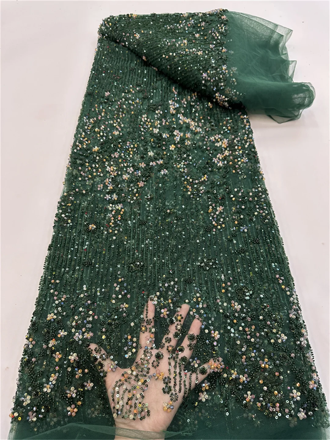

2025 African French Nigerian High End Tulle Lace Fabric With Beads Sequins Mesh for Embroiderg Wedding Party Bride Sewing Dress