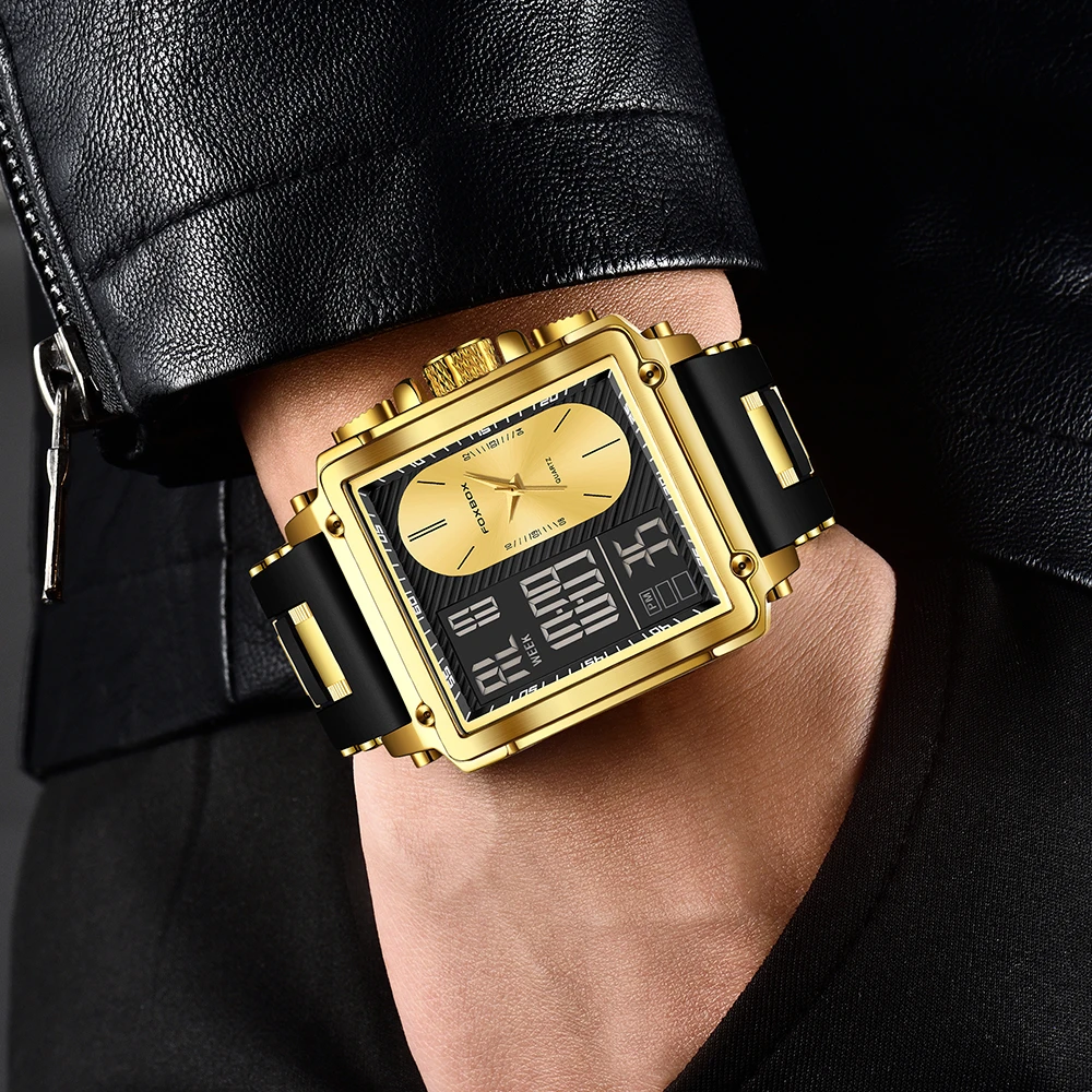 LIGE Fashion Men Quartz Wristwatches FOXBOX Top Brand Luxury Chronograph Square Digital Watch Men Casual Sports Waterproof Clock