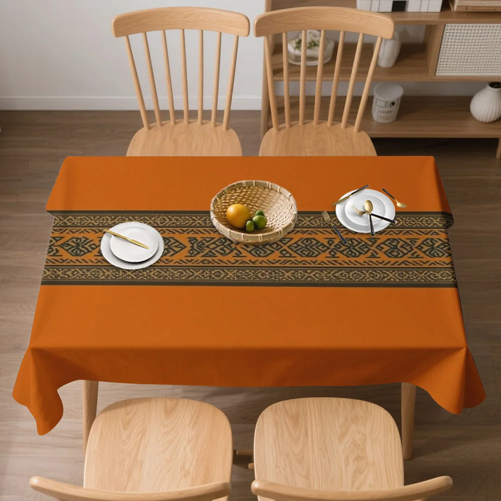 One modern geometric pattern tablecloth - orange rectangular kitchen and dining table coverzyc