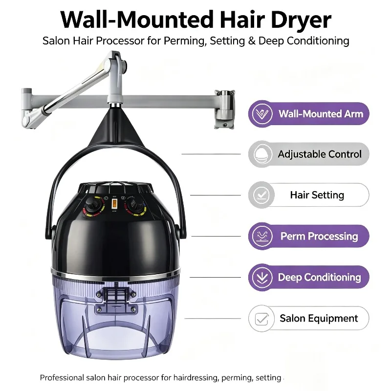 Wall‑Mount Hair Dryer Processor Hanging Arm Hair Steamer Salon Perm Dye Oil Treatment Hair Styling Machine For Beauty Barber