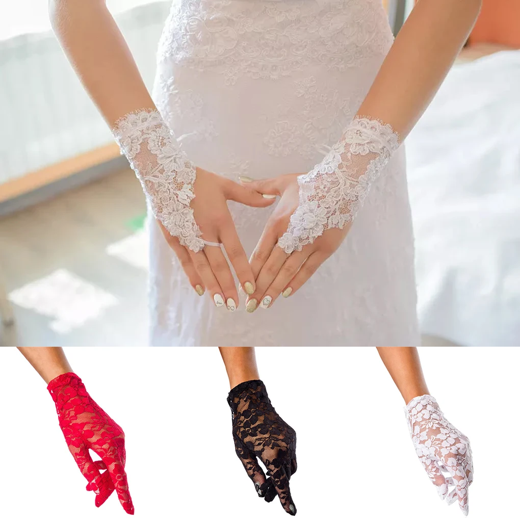 Lace Gloves Bride Wedding Mittens Sunscreen Girl Clothing Hollow Motorbike Riding Finger Bridal Sunblock Fingers