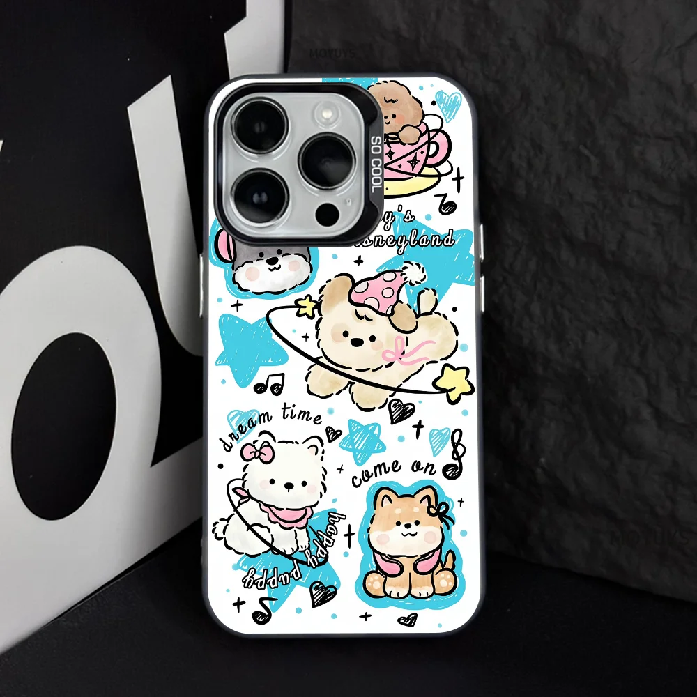 Cute Cartoon Animals Phone Case IMD Color Silver Shell For IPhone 16 15 14 13 12 Pro Max Plus