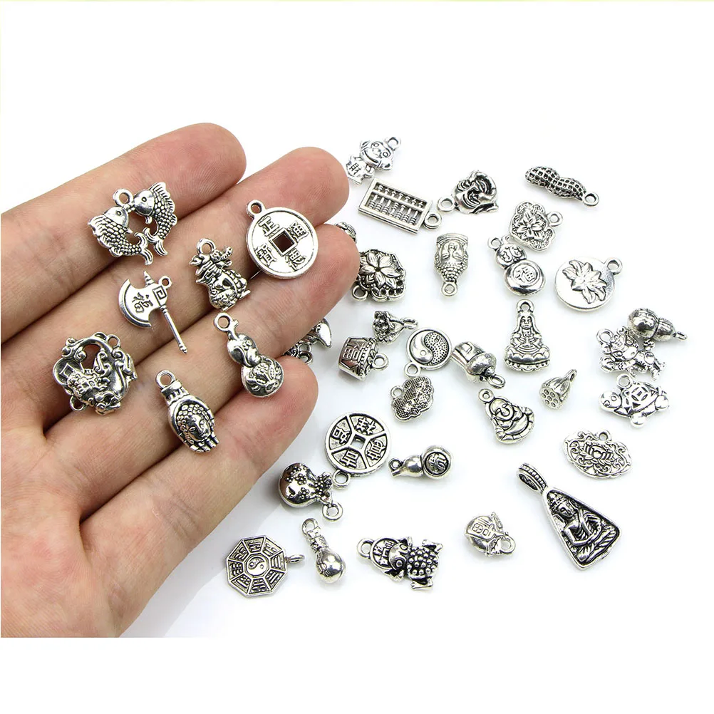 

40pcs Chinese Auspicious Alloy Craft Accessories For Diy Jewelry Bracelets Necklaces Keychains Dangle Pendant Components Durable