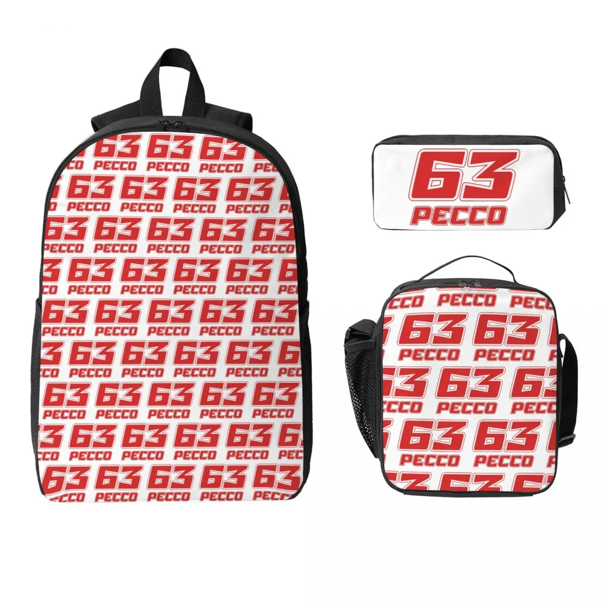 

Рюкзак Pecco Bagnaia 63, студенческая сумка для книг для мальчиков и девочек, школьная сумка, сумки на плечо для ноутбука, 3 шт., изолированная сумка для обеда, пенал