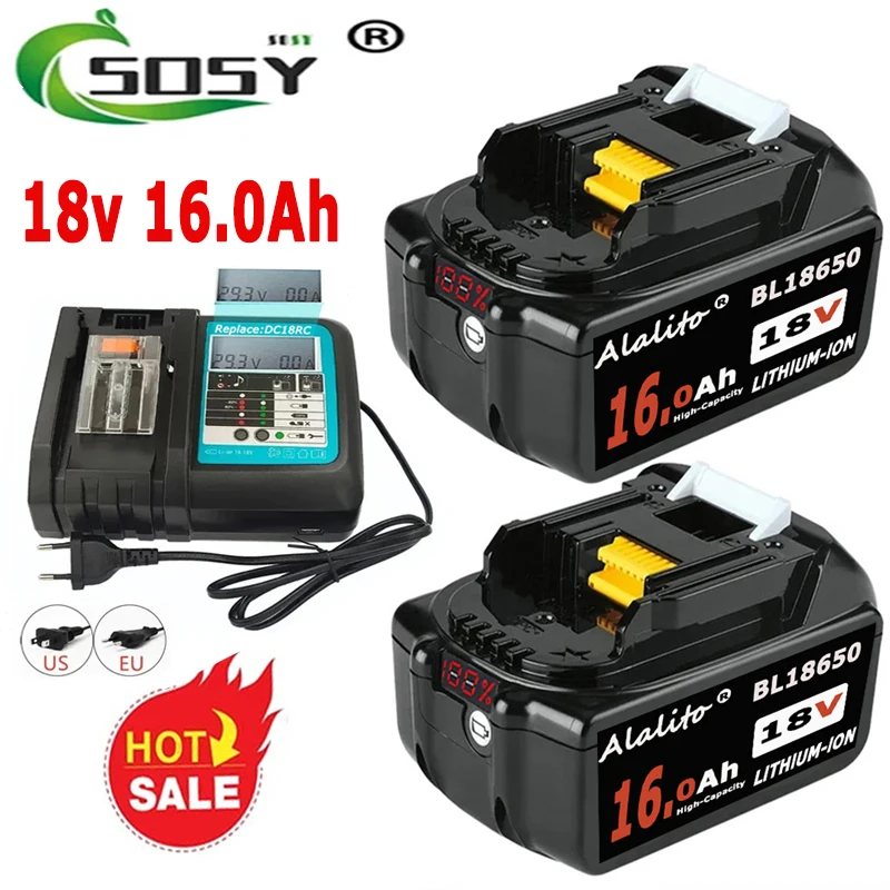 NEW With LED With display screen Rechargeable Battery 18V 16000mAh Lithium ion for Makita 18v Battery 16Ah BL1840 BL1850 BL1830