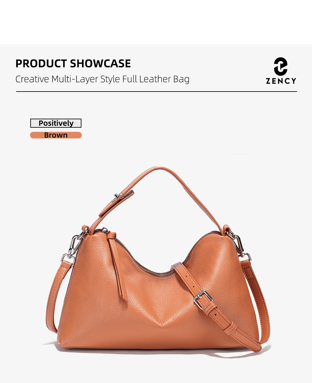 Zency Echtes Leder Tophandle Tasche Mode Hobo Tasche Frauen Schulter Handtasche Umhängetasche Designer Elegante Weiße Satchel Retro Braun – Detail 8
