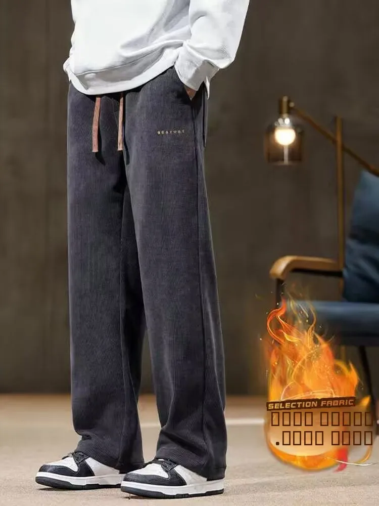

Extra Large Size Men's Casual Pants Thiened Fce Lined Loose Fit Straight Leg Winter Corduroy Sweatpants Warm Trousers