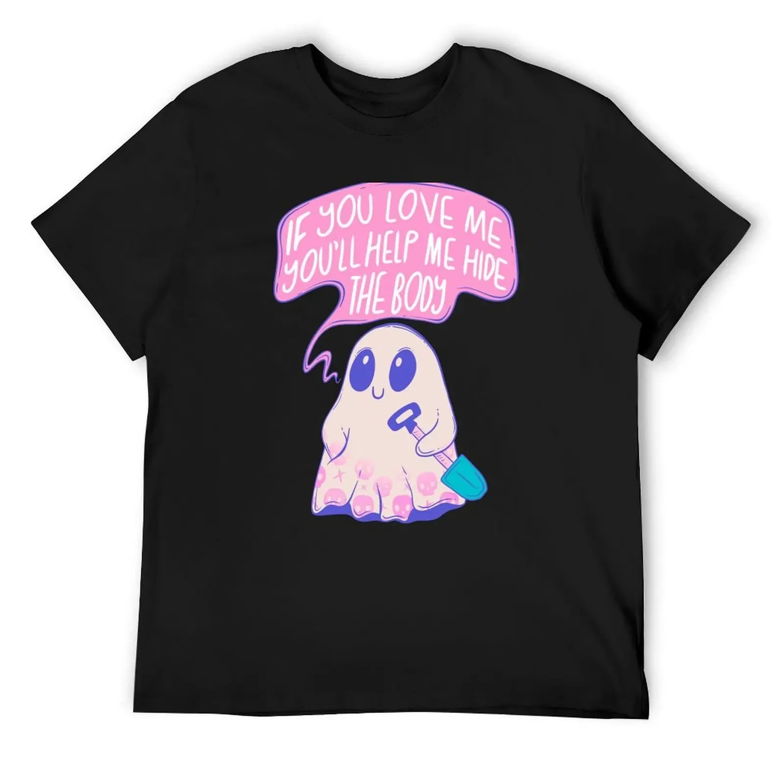 Cute Ghost with Shovel - Playful Macabre Humor T-Shirt animal prinfor boys cotton graphic tees slim fit t shirts for men