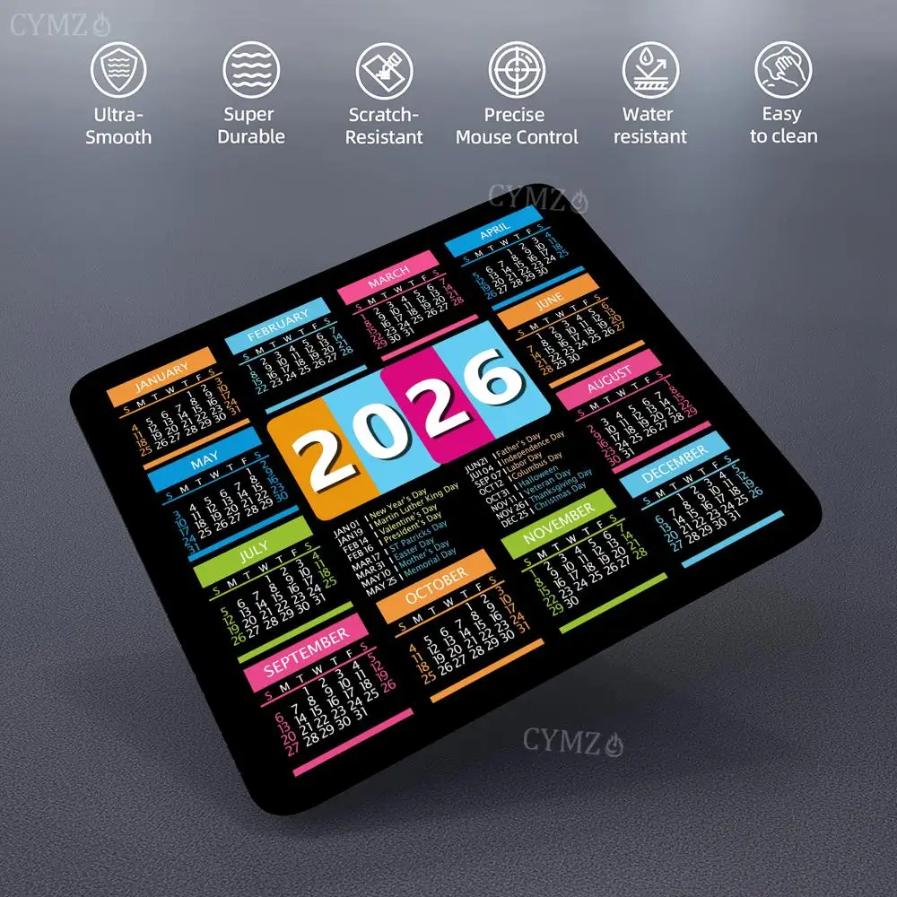 Креативный дизайн календаря 2026, маленький коврик для мыши, настольный коврик с прошитыми краями, нескользящие аксессуары для ПК, mauspad, muismat, офисный коврик для мыши