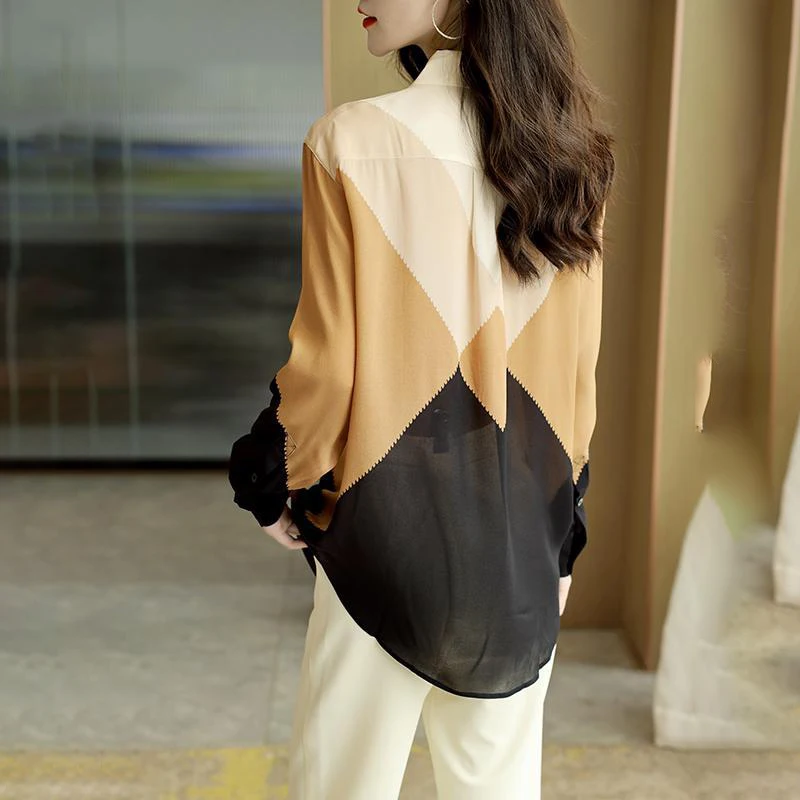 French POLO collar western-style long sleeved shirt 2024 new design sense contrasting color spring chic shirt for women