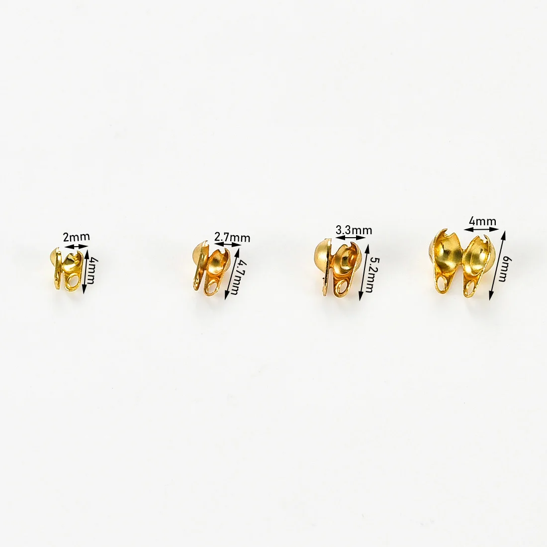 50Pcs Stainless Steel End Crimps Beads Connector Clasps Ball Chain Open Clamshell Tips Knot Covers Bracelet Necklace DIY Supply