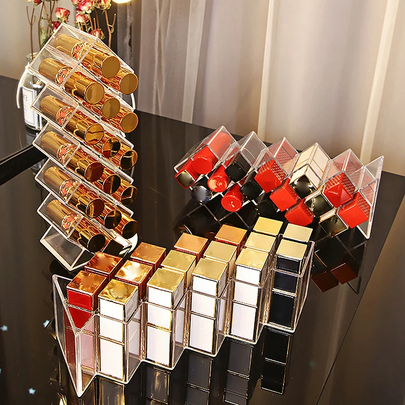 Acrylic Lipstick Holder Organizer 9/16 Slots Clear Lip Gloss Fish Shape Tower Case Display Stand Storage Box Makeup Cosmetic