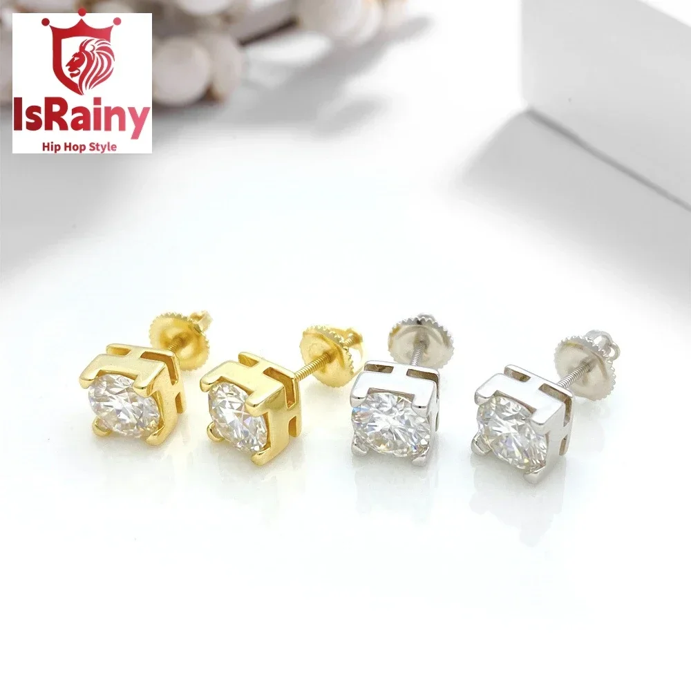 IsRainy Sparkling 4-6.5MM Round Moissanite GRA Certified Diamong Stud Earrings 925 Sterling Silver For Women Men Fine Jewelry