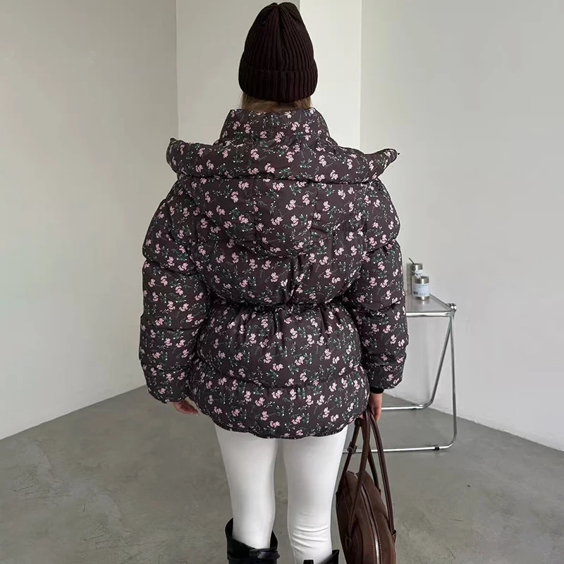 Tornova Modna Kurtka z Kapturem z Nadrukiem, Bawełniana, Damska, Sznurowana, Nowość Jesień Zima 2025, Ciepły Płaszcz, Do Pracy, Na Wakacje, Damska Kurtka