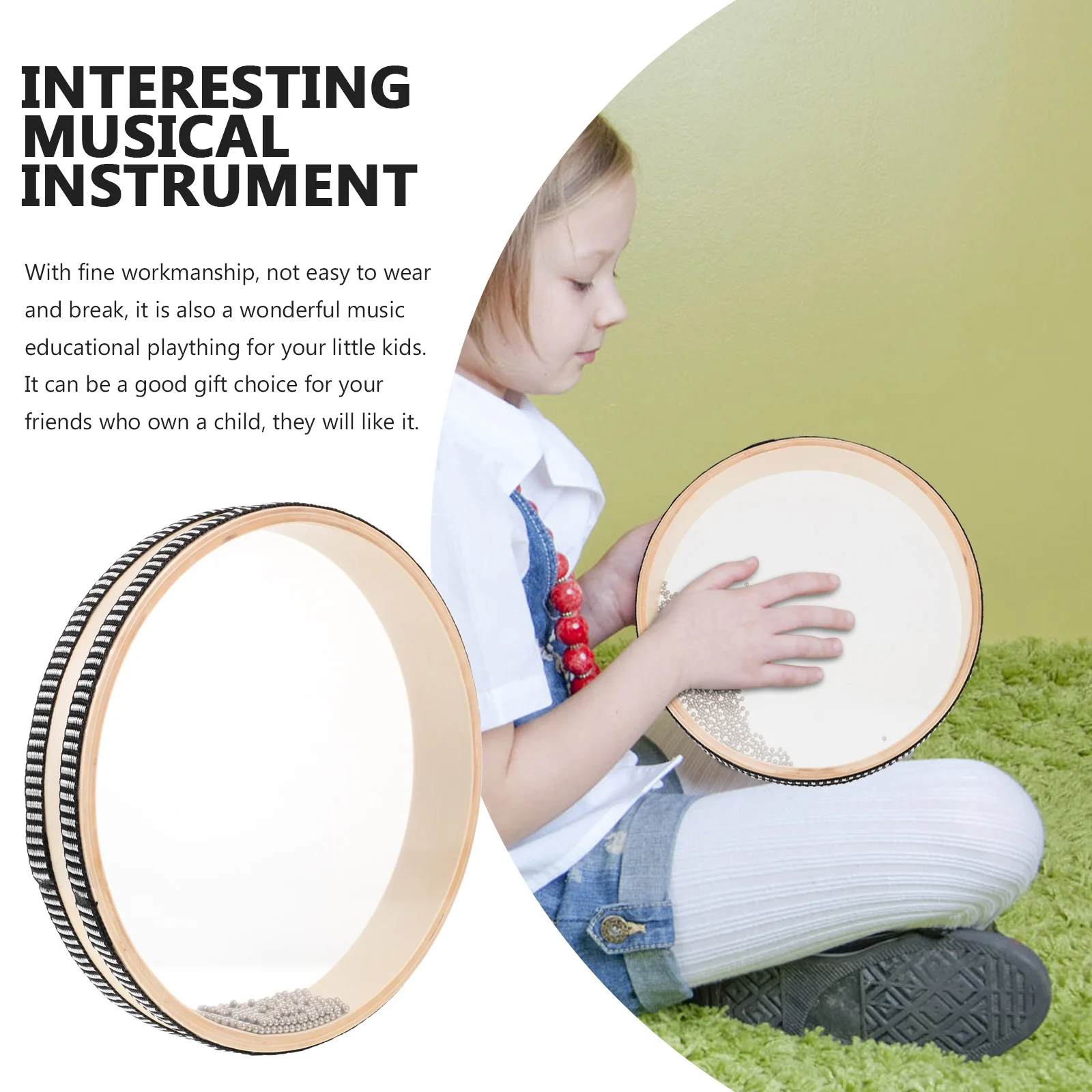 

10 Inch Wave Beads Ocean Drum Hand Beads Kids Musical Instruments Toys Tambourine Child Wooden Percussion Toy Music Teaching
