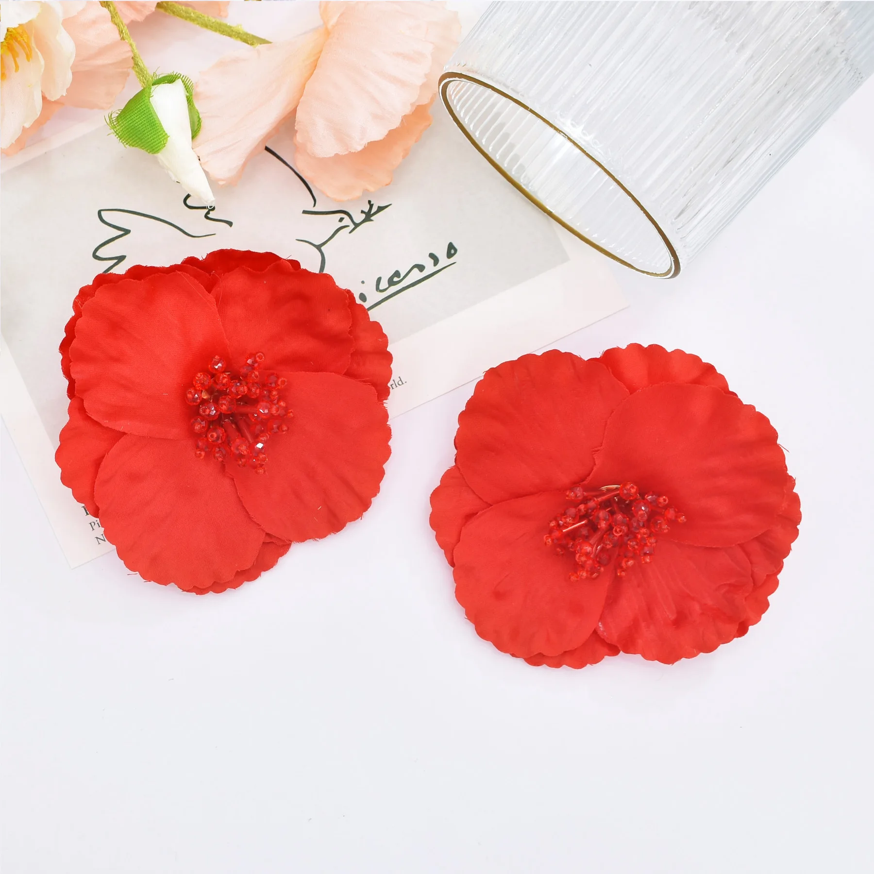 New Red Large Flower Earrings Fashionable Exaggerated Flower Earrings Beach Vacation Bohemian for Women Jewelry Accessories