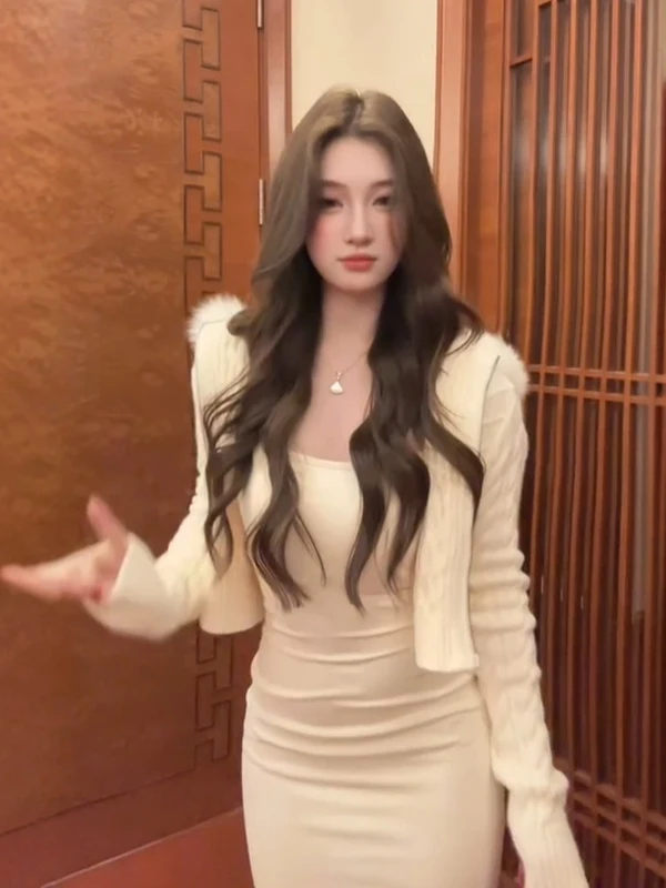 

Женский нежный комплект из двух предметов, свитер, пальто и Dr Autumn Faion, удобный длинный свек, круглый, из смеси хлопка