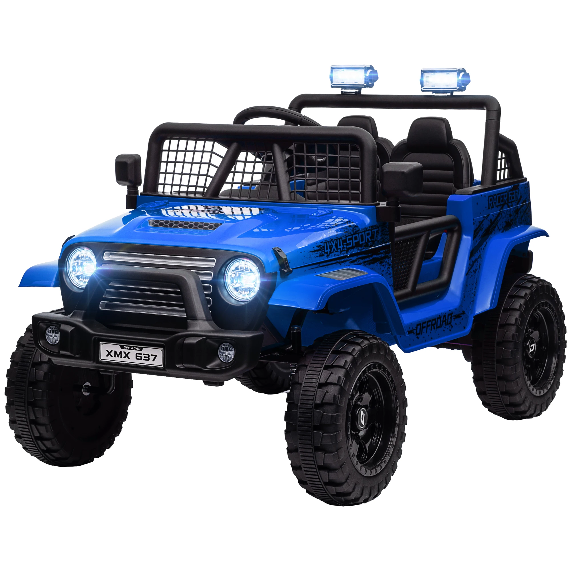 Kinderelektrische auto, zachte vering, afstandsbediening, LED-licht, claxon, 12V motor, blauw, kinderspeelgoedauto, elektrische speelgoedauto