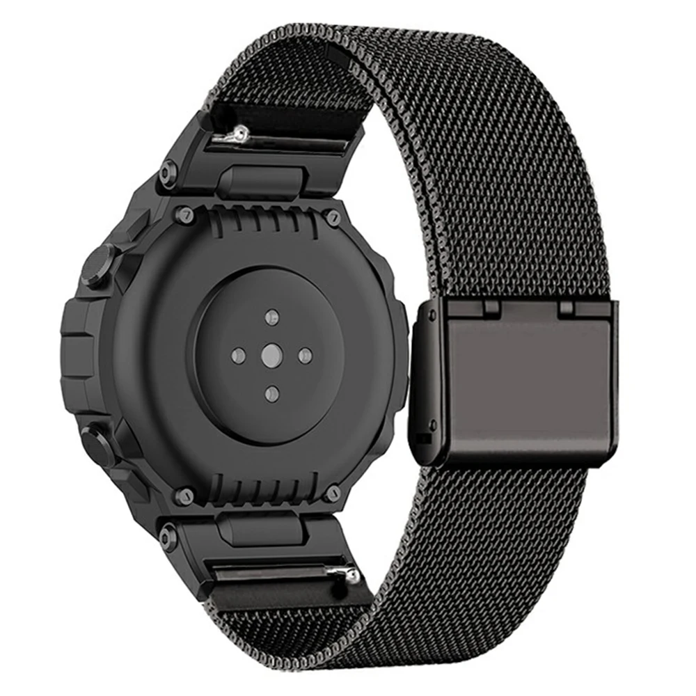 Für Huami Amazfit T-Rex Pro A1918 Uhrenarmband Mesh Edelstahlband mit Schnalle – Schwarz