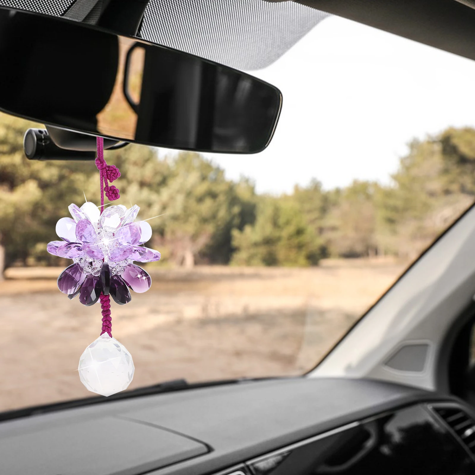 

Crystal Hanging Charm Rearview Mirror Decor Purple Lucky Ball Car Interior Weaving nament Crystal Car Hanging nament Pendant