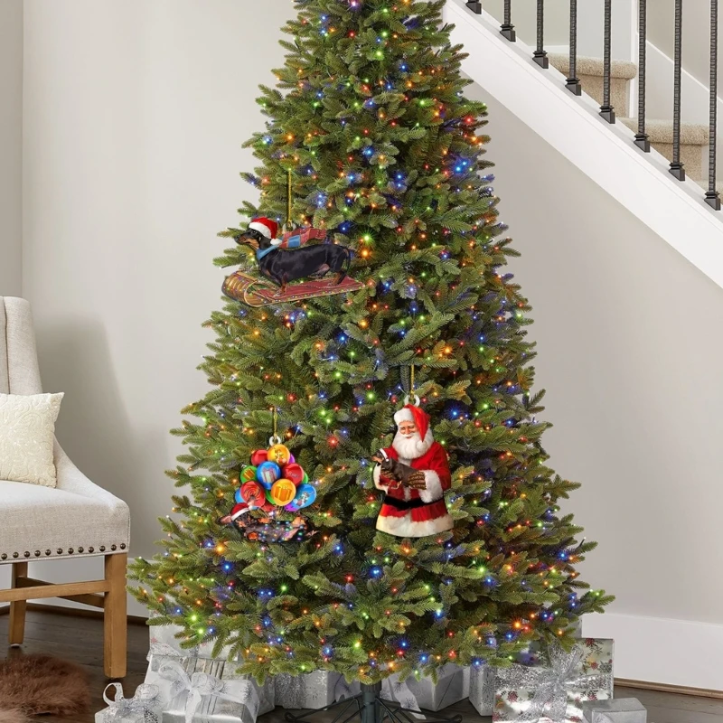 Colgante perro salchicha con temática navideña, colgante para espejo coche, decoración colgante para árbol Navidad,