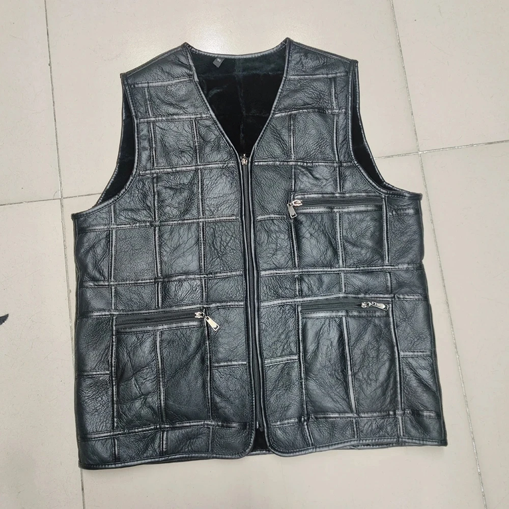 Men Outdoor Casual Genuine Leather Waistcoat Fall Winter 100% Natural Sheepskin Leather Vest Men Thick Warm Real Leather Gilets