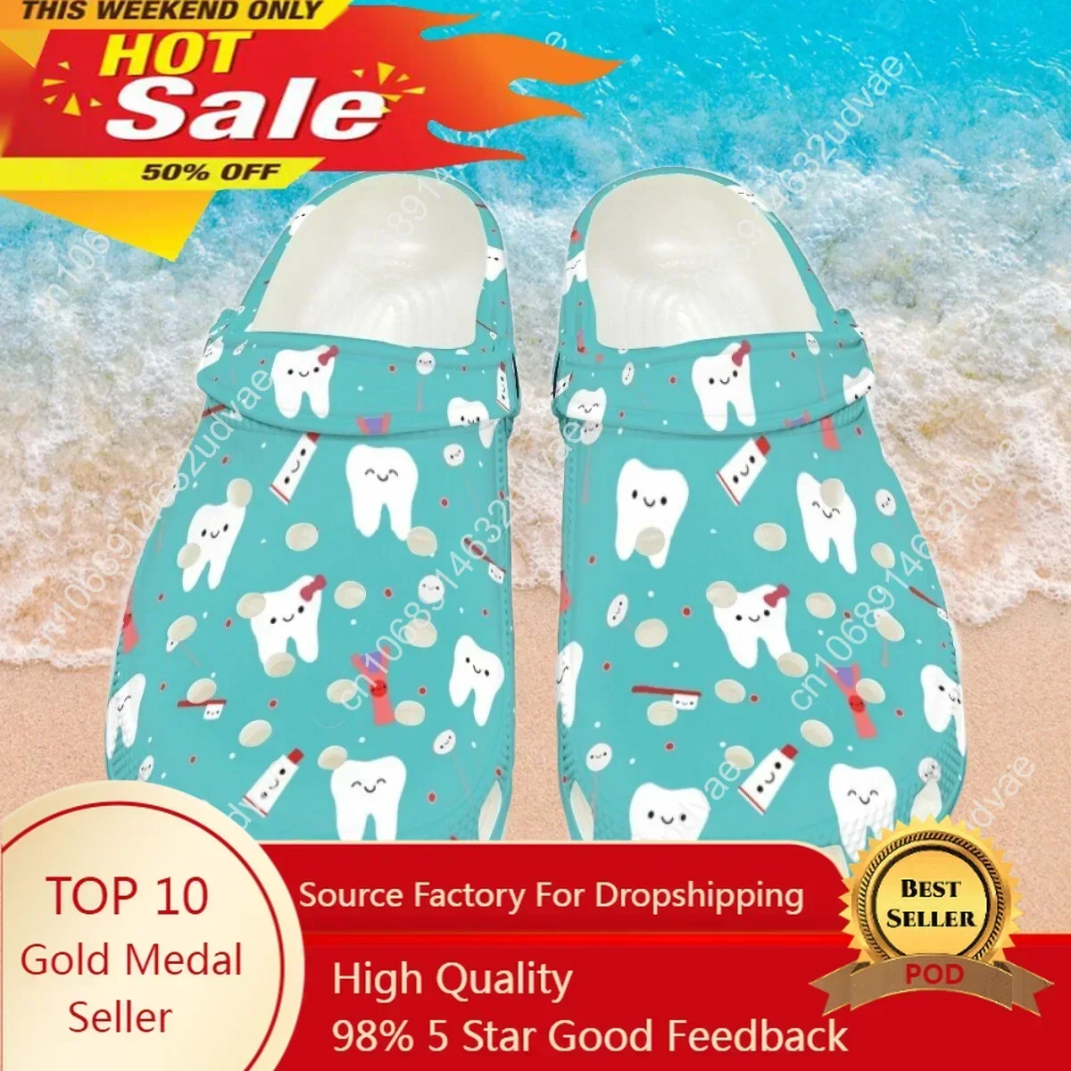 

Dentist Tooth Beach Slippers Unisex Casual Clogs Shockproof Slip-on Garden Shoes Lightweight Home Sandals Zapatos