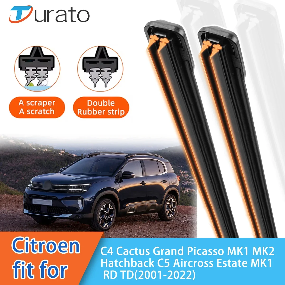 For Citroen C4 Cactus MK2 C5 Aircross C5 TD RD MK1 Estate Front Windscreen Wipers Double Rubber Car Wiper Blades Car Accessories