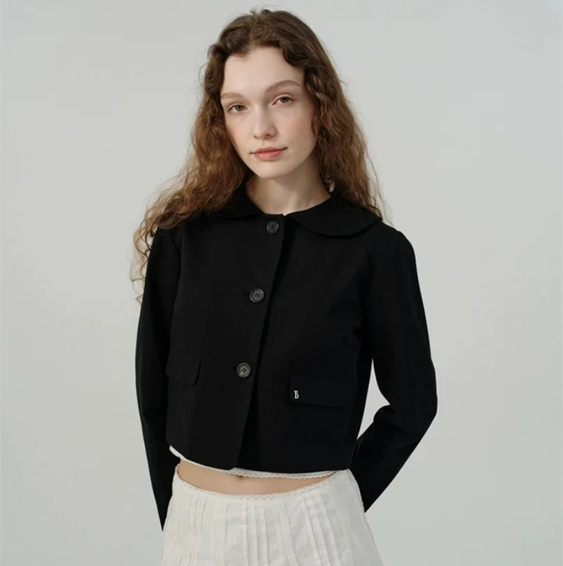 TheBarnnet Bla Classic Retro Flap Collar Loose ort Outerwear for Women Autumn 2025 Organic Cotton Fraance Sle Coat