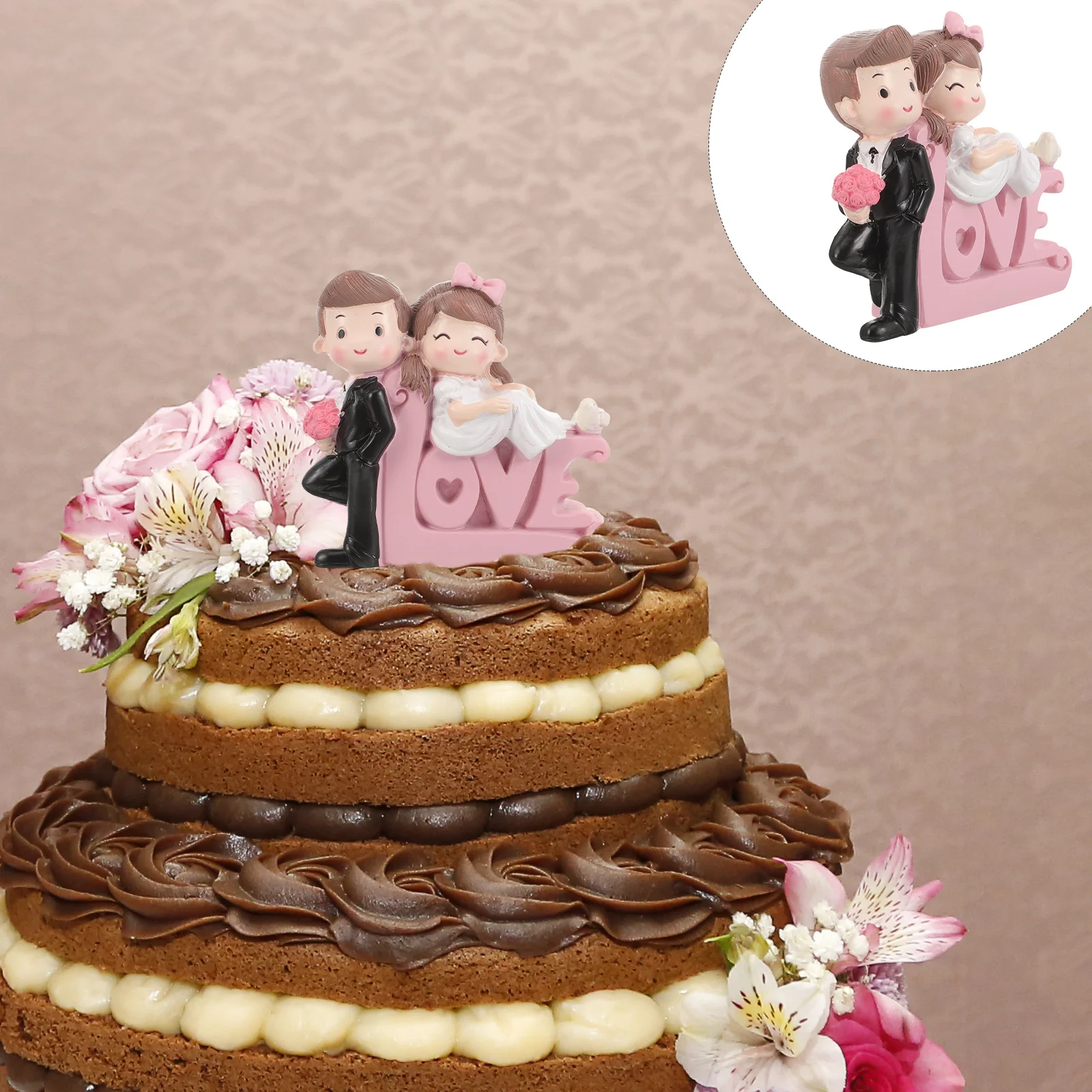 

Romantic Bride and Groom Cake Topper Figurines Motorcycle Wedding Toppers Figure