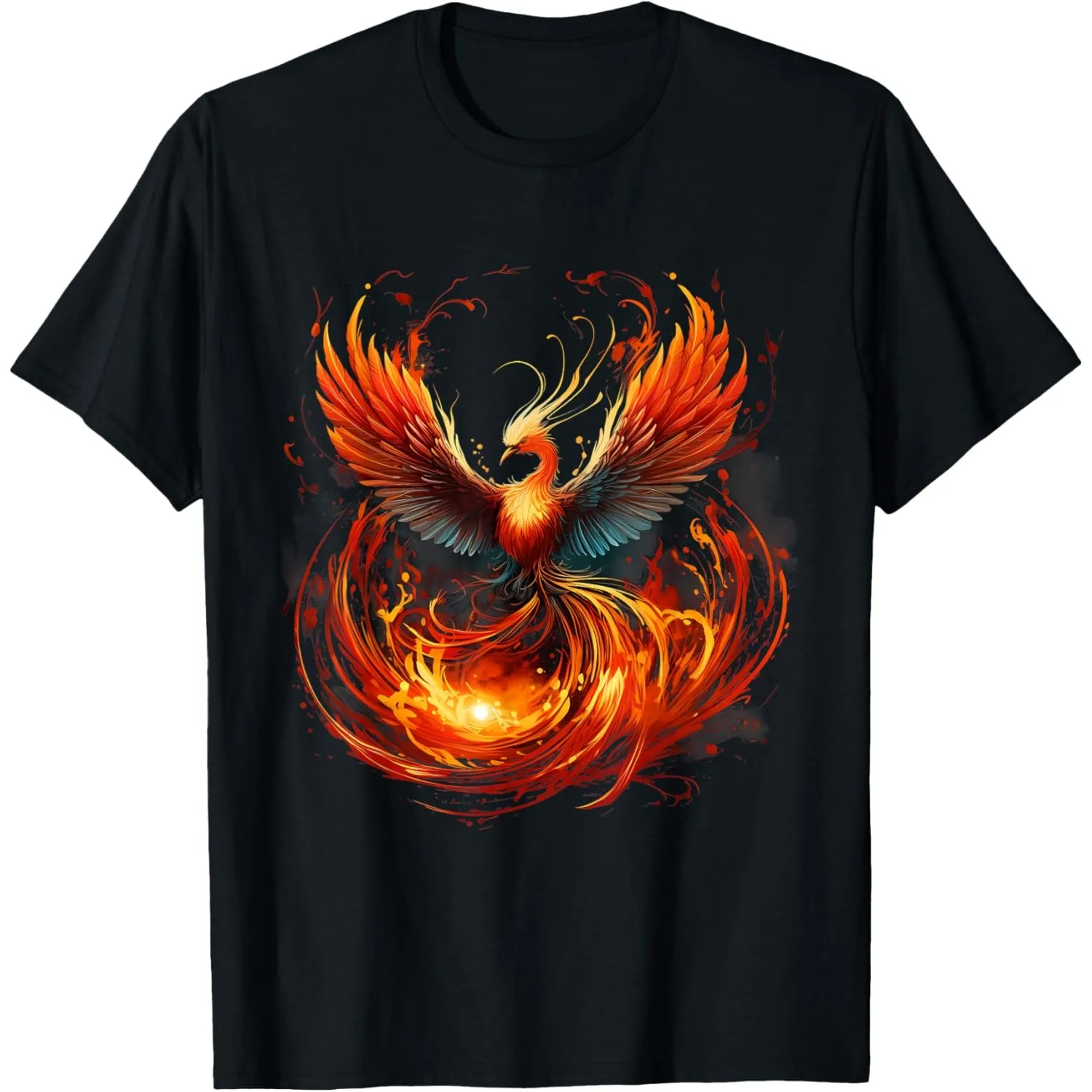 Mythical Fire Phoenix Bird Graphic T-Shirt Round Neck Short Sleeve Pure Cotton Tee