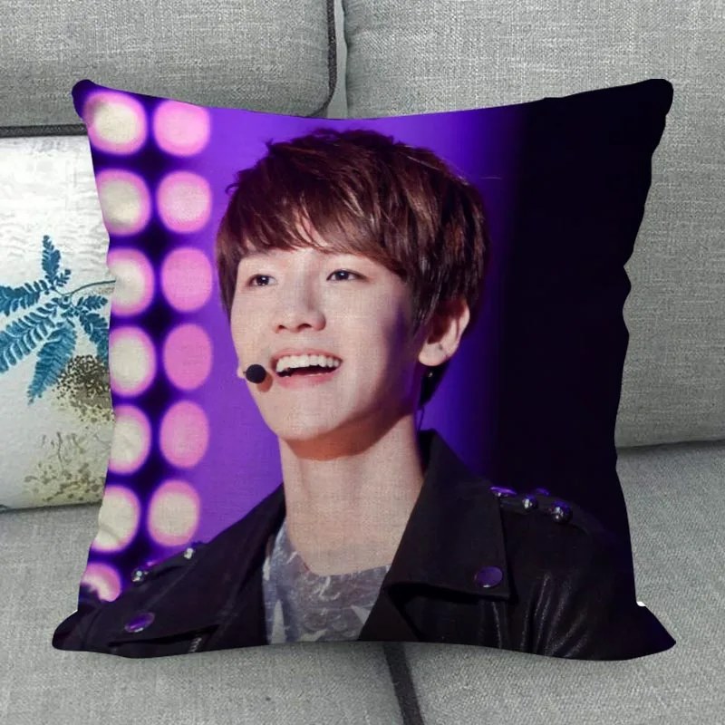 Custom BAEK HYUN Pillowcase Wedding Decorative Cotton Linen Pillow Case For Home PillowCover 45X45(One Sides)