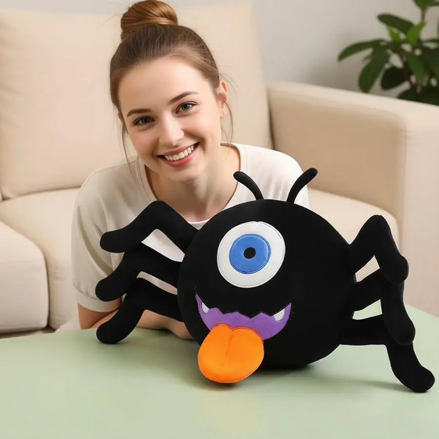 25/30CM Kawaii One Eyed Black Spider Plush Toy Soft Stuffed Doll Funny Prank Prop Goofy Animal Kids Boy Girl Birthday Gift Decor