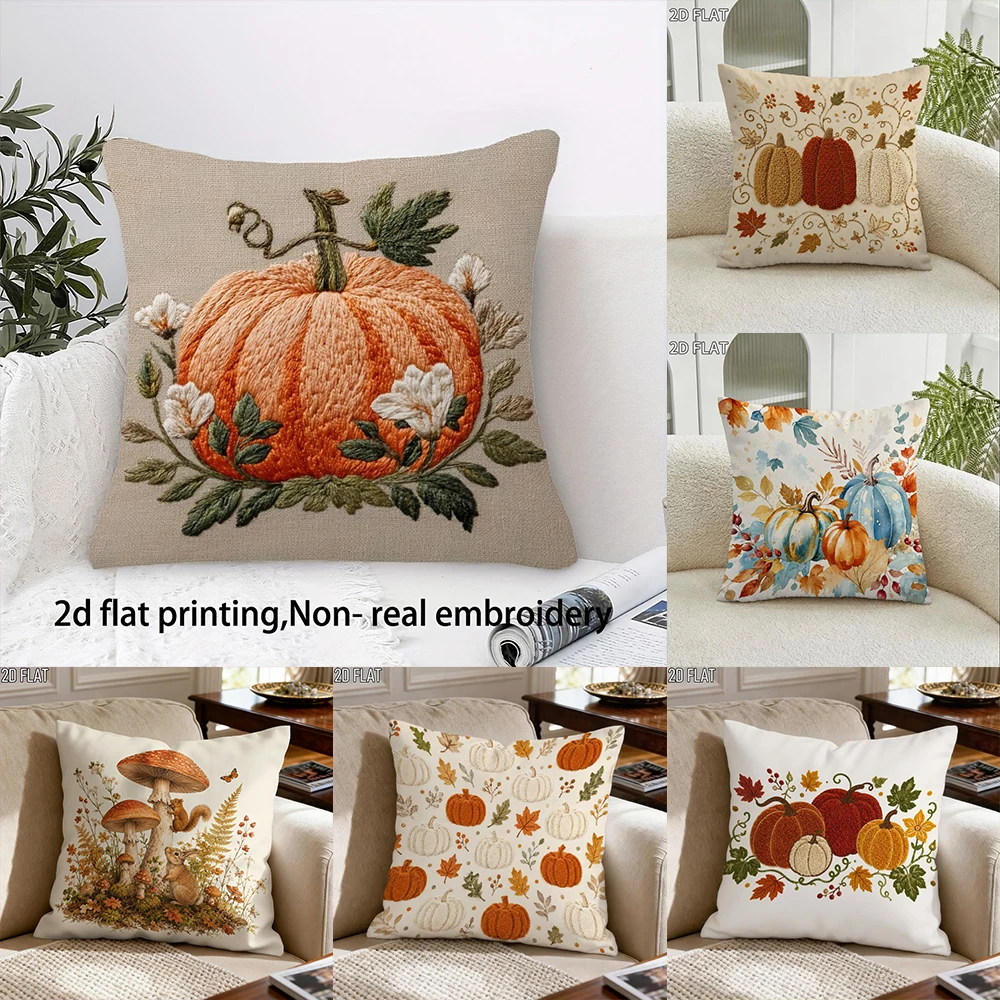 1pc harvest pumpkin decorative pillowcase 2D printing non-embroidered autumn harvest farmhouse sofa living room cushion cover