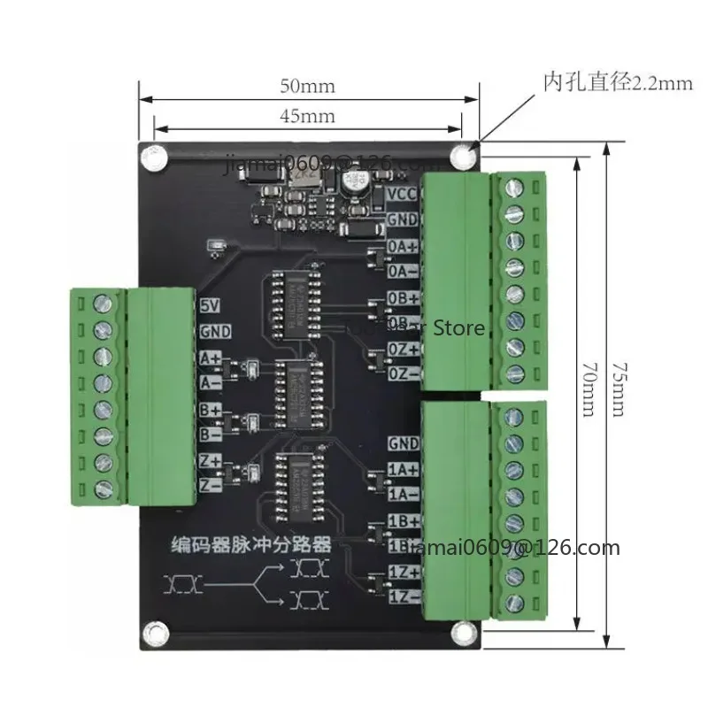 Encoder Pulse Signal Splitter 1 in 2 Out, 5V TTL RS422 Raster Scale Distributor Module