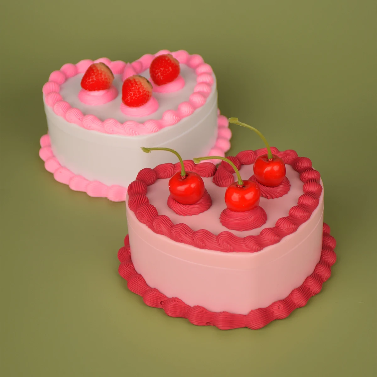 1PC Heart-Shaped Fake Cake Jewelry Box with Mirror, Vintage Style, Pink and White, Simulation Strawberry Cake