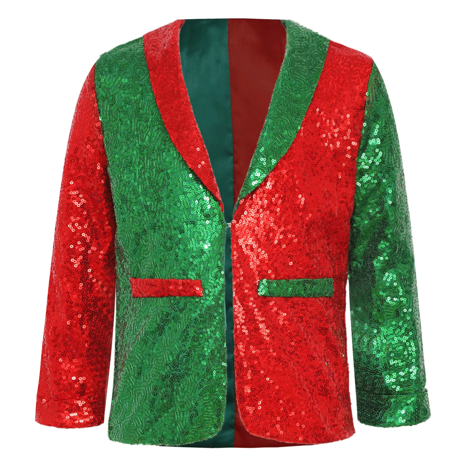 

Kids Girls Boys Jacket Coat Christmas Santa Claus Costume Shiny Sequins Lapel Collar Long Sleeve Blazer Latin Jazz Dance Top