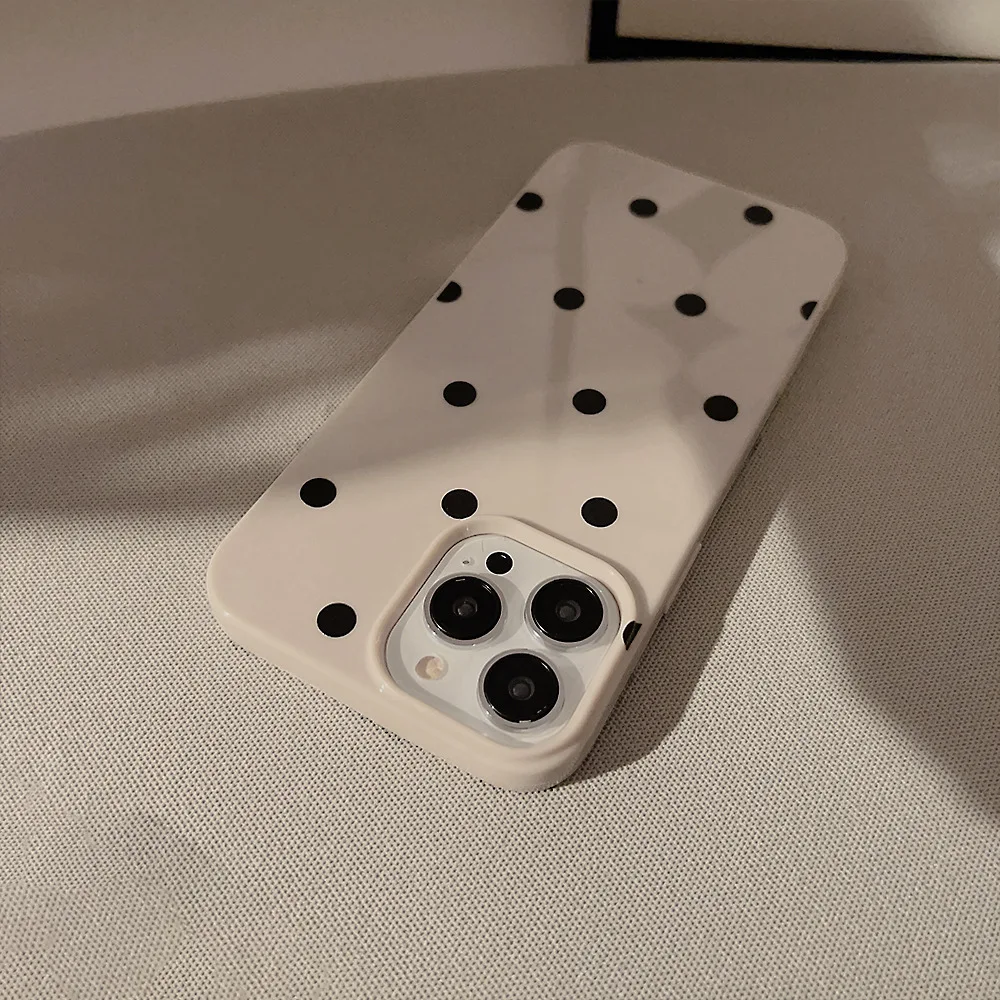 New Korean INS Polka Dot Print Khaki Soft Phone Case For iPhone 16 15 14 13 12 11 X XS XR Pro Max Plus Shockproof Bumper Cover