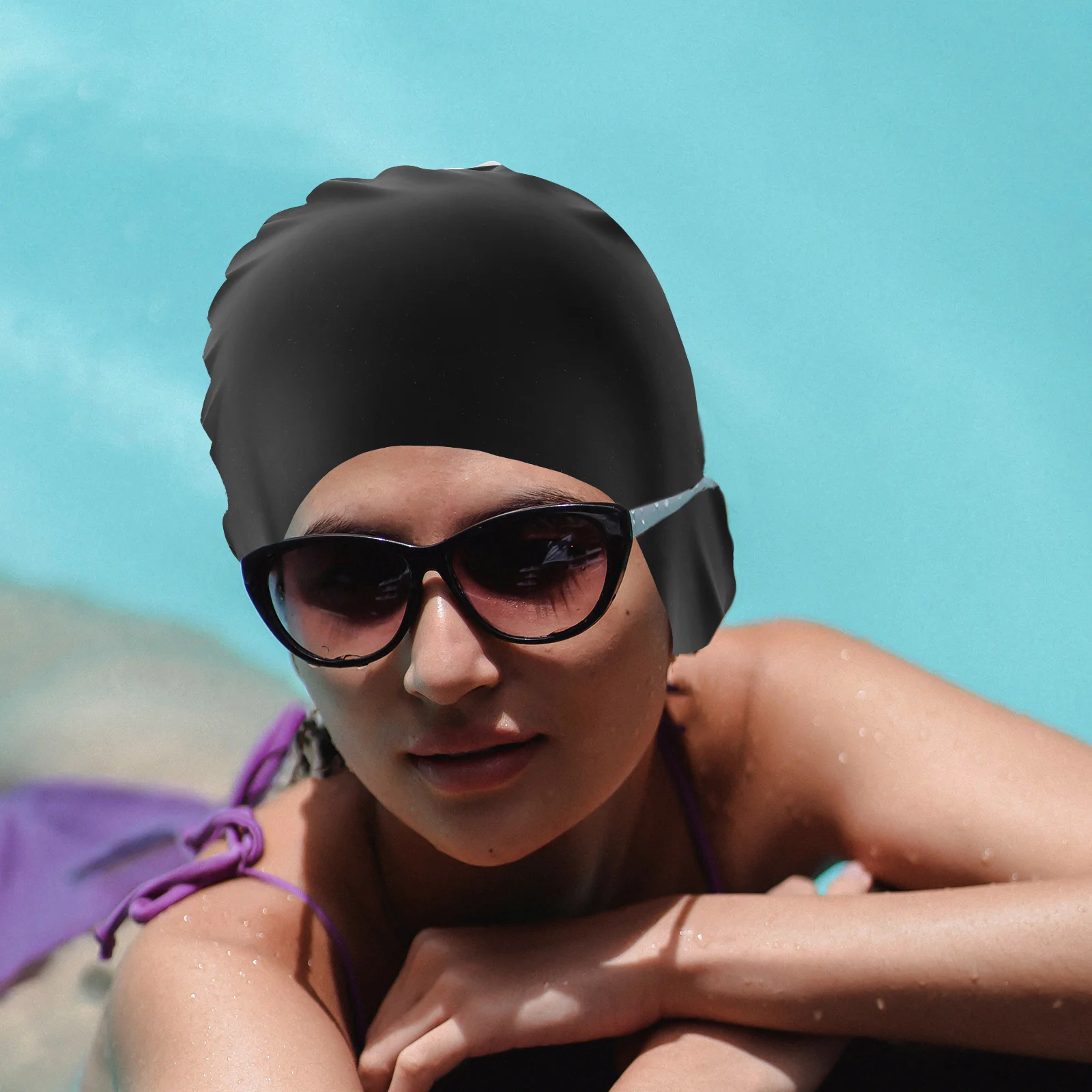 

Waterproof Adult Swimming Cap Accessories for Men Sports Elastic Hat Scarf Bathing Black Miss