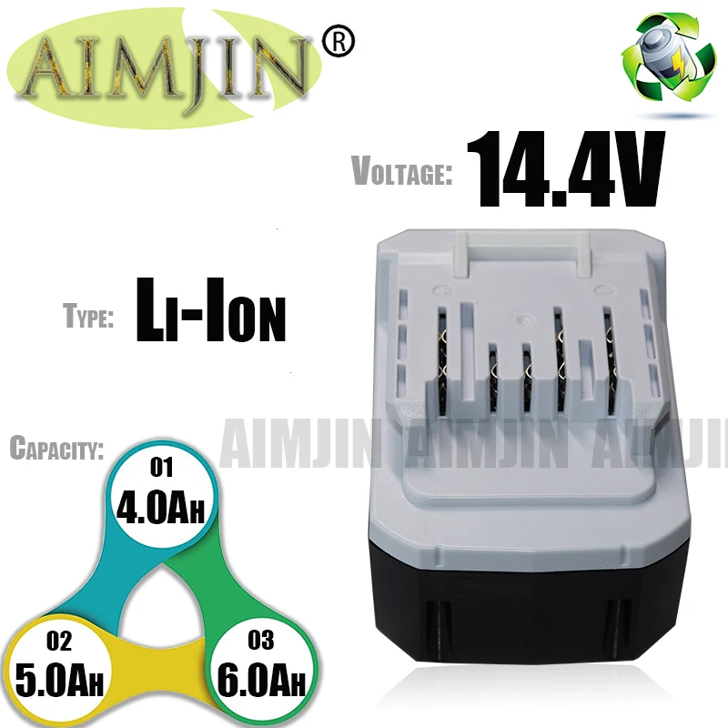 AIMJIN 14.4V 4.0Ah/5.0Ah/6.0Ah BL1413G Rechargeable Li-Ion Battery For Makita BL1460G DC18WA DMR106 UH480D UH520D UM165D UR140D