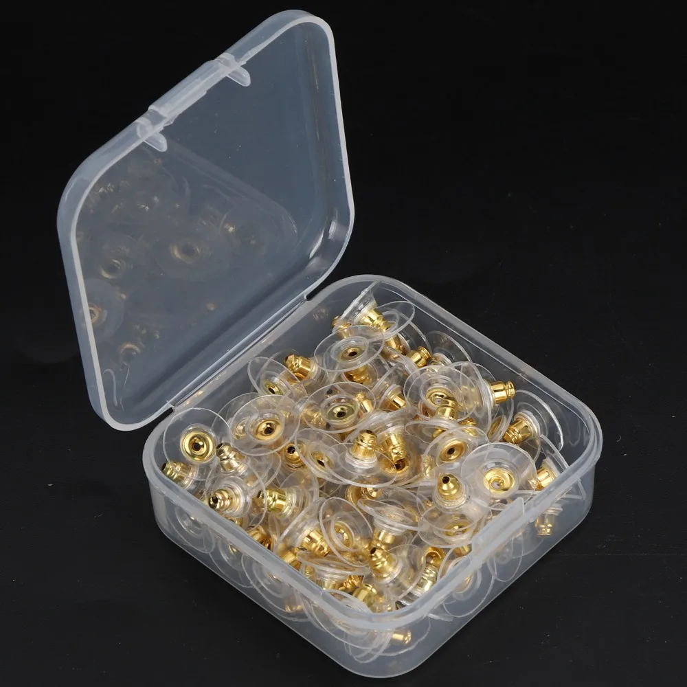 100pcs Earring Torus Plastic Earring Backs Soft Clear Gold Earring Backing Stoppers With Pad Ear Backs Droopy Ears