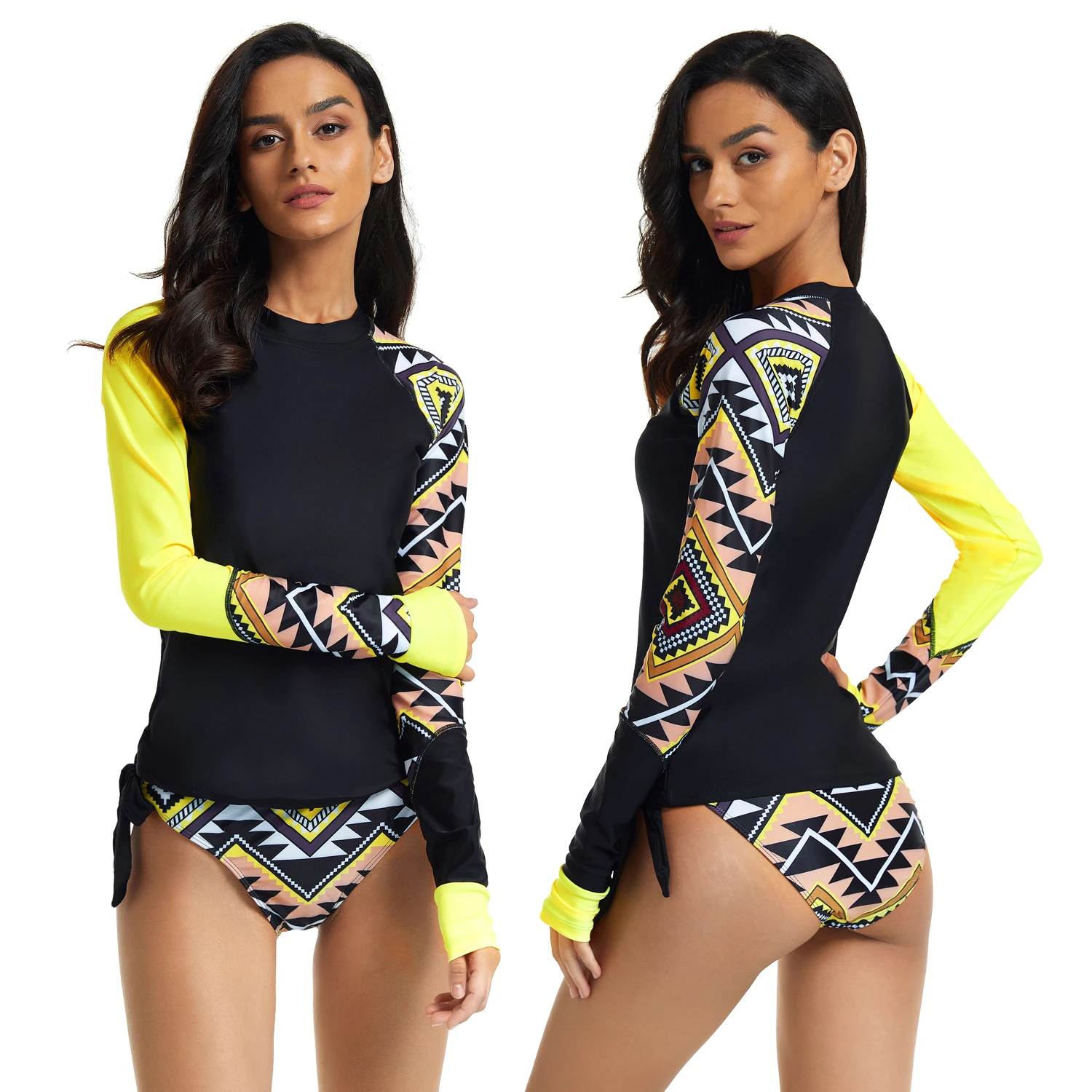 

Women Two Piece Rash Guard Long Sleeve Swimsuits UV Sun Protection Swim Shirt Briefs Bathing Suit Tops and Bottoms