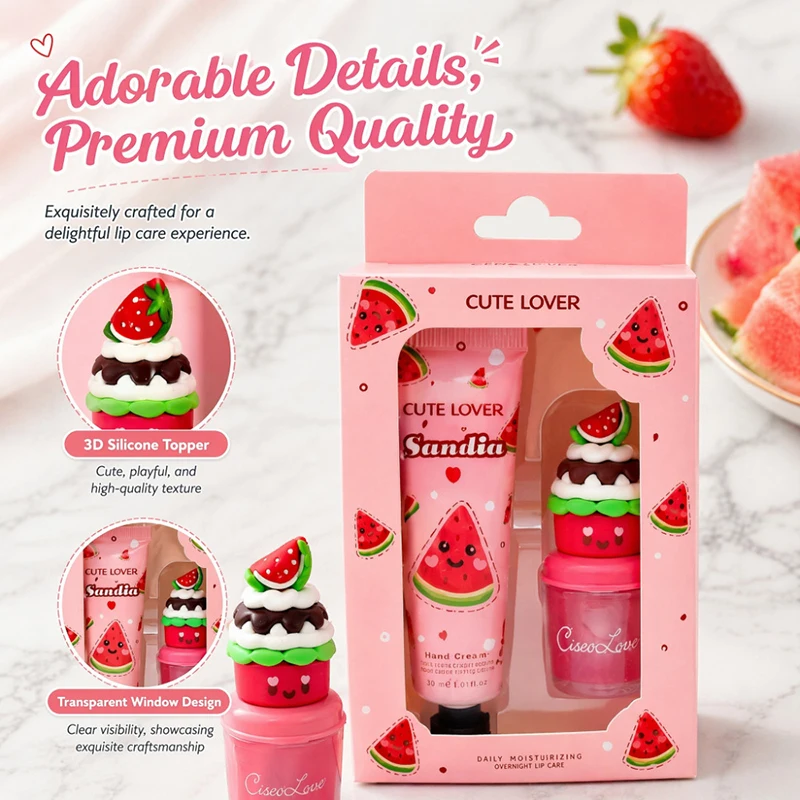 Cute Ice Cream Shaped Hand Lip Set Fruit Flavored Portable Moisturizing Hand Cream+lip Moisturizing Combination Holiday Gift Box