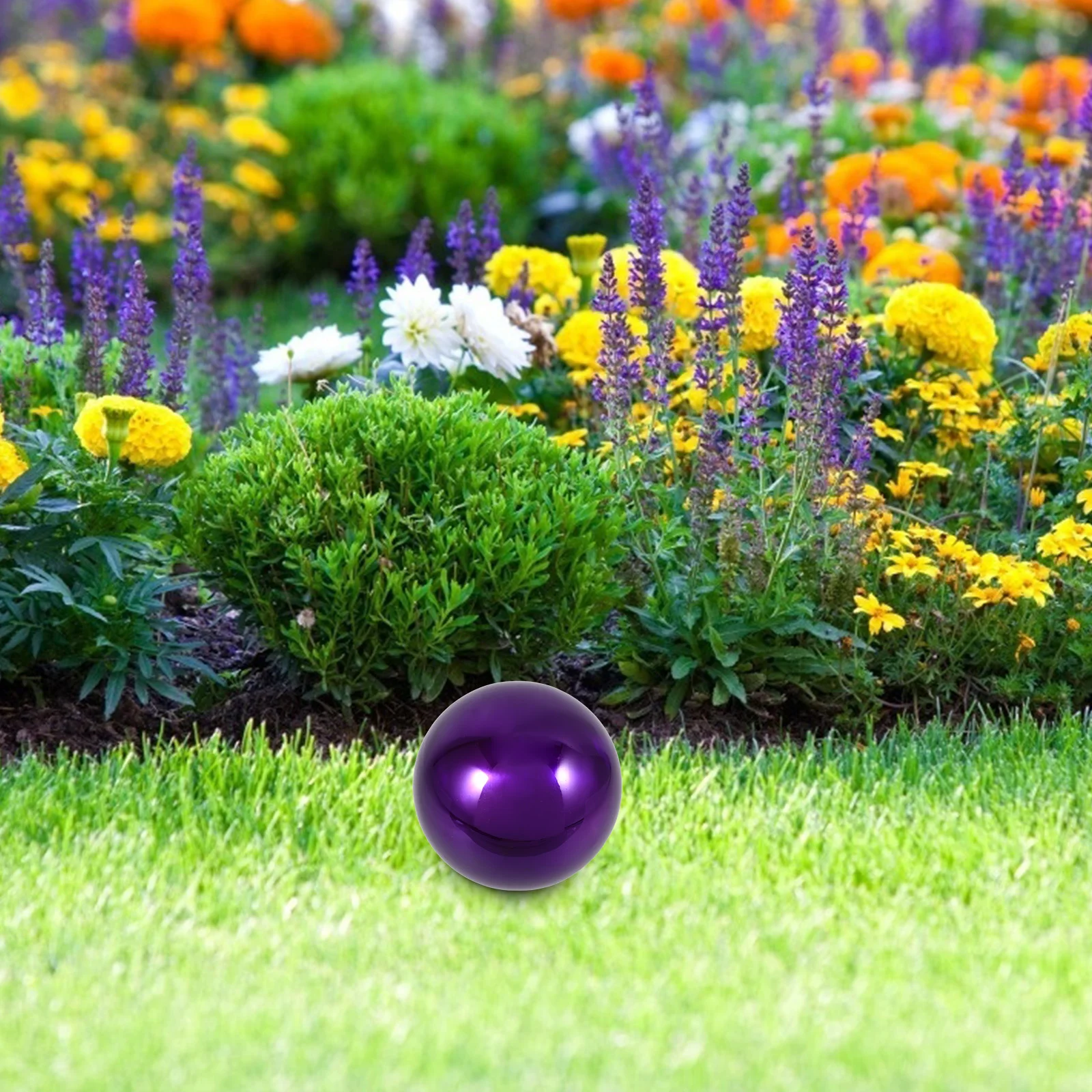 Globo da giardino in acciaio inossidabile lucido con gemma riflettente, sfera a specchio per esterni lucida, puntello decorativo per osservazione